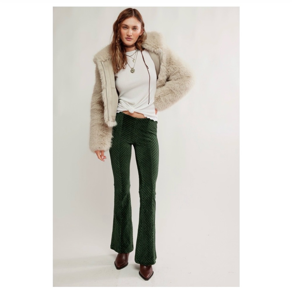 free people penny velvet flare pull in textured pants boho hippie green